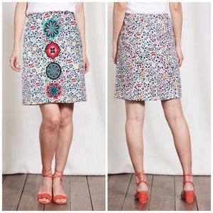 Boden Katrina Skirt Floral Print Medallion Embroidery Embroidered Lined 6